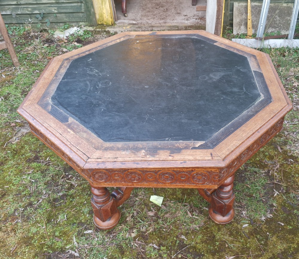 Victorian Gothic oak centre library table. View VI