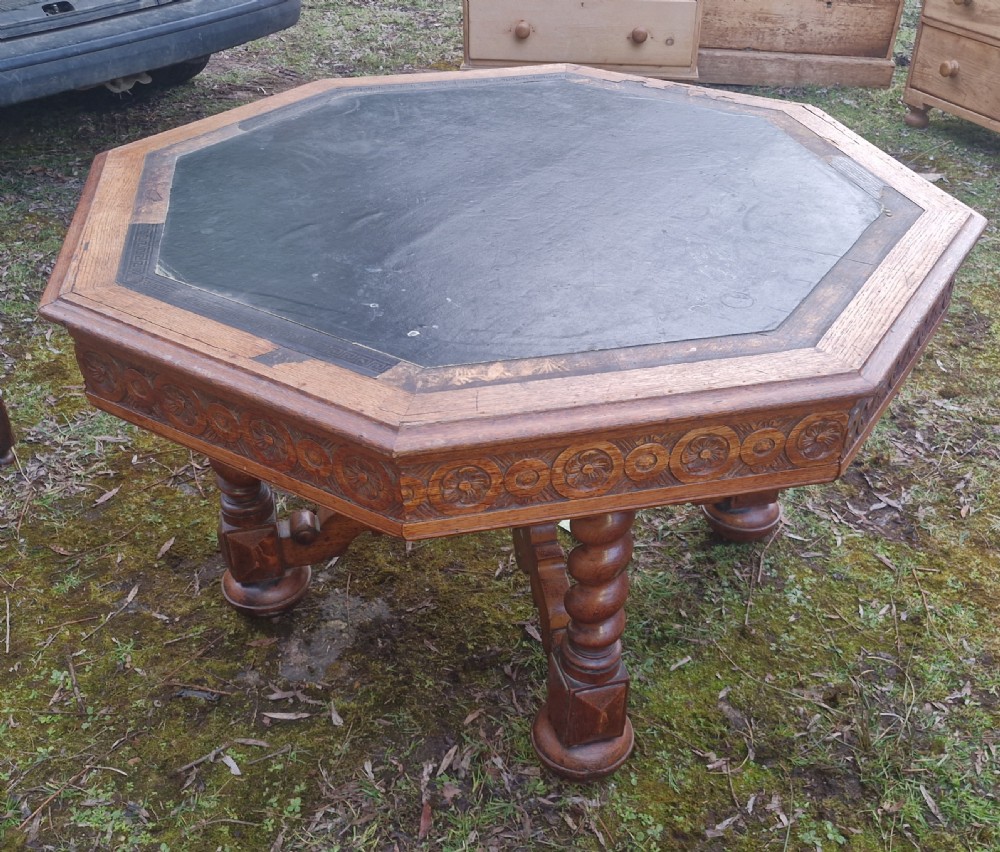 Victorian Gothic oak centre library table. View XII