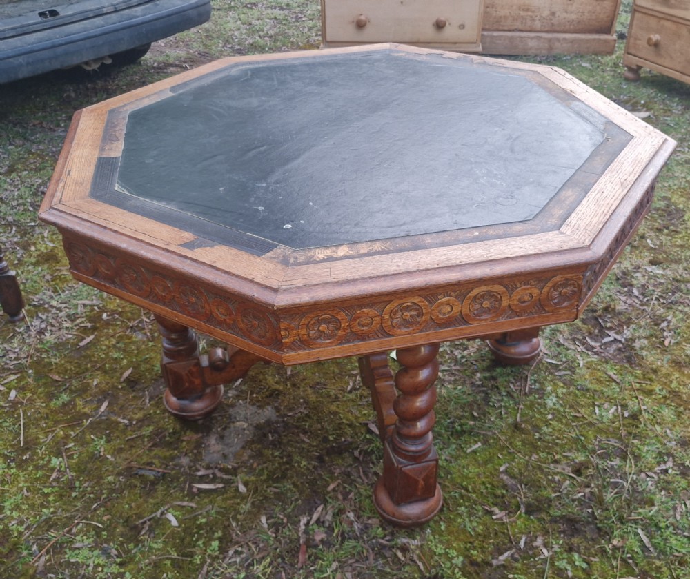 Victorian Gothic oak centre library table. View XIII