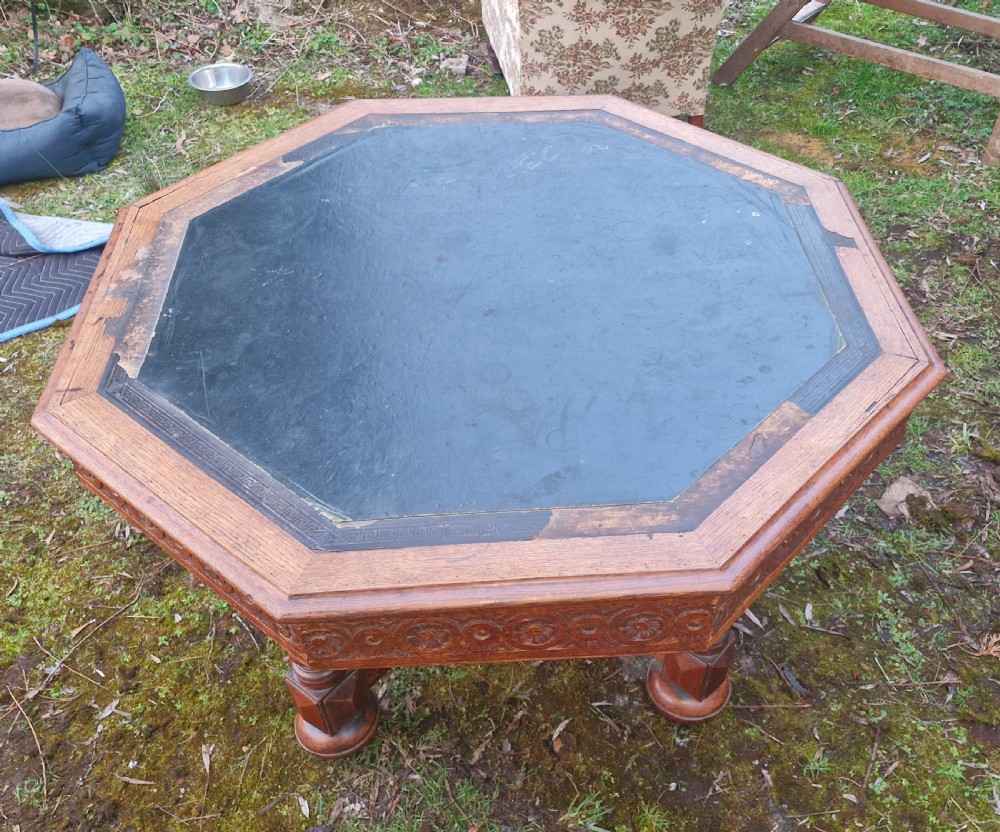 Victorian Gothic oak centre library table. View XIV