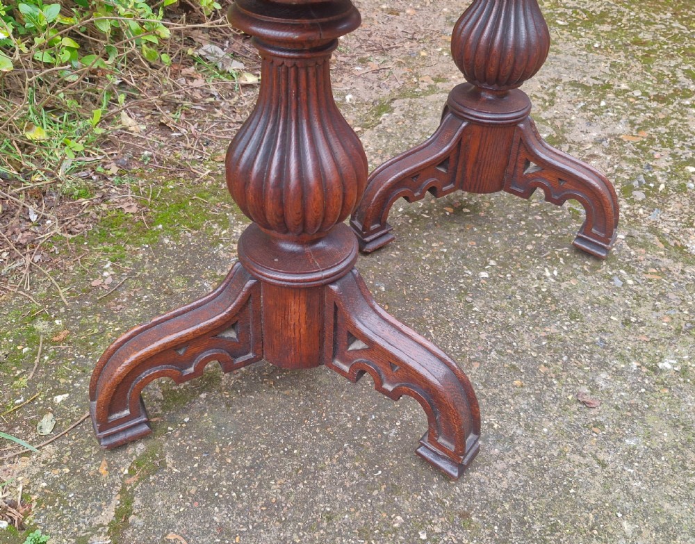 Pair of mid 19th century Gothic oak stools. View IV