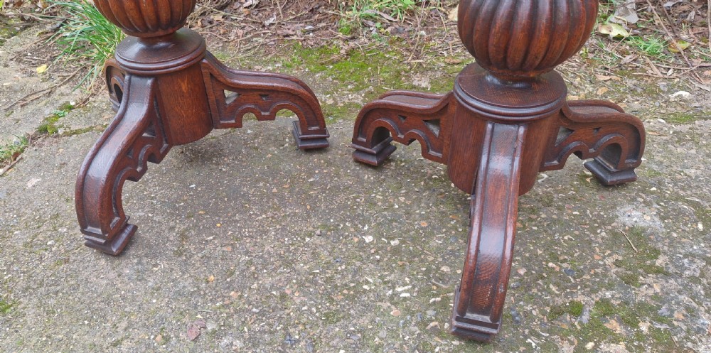 Pair of mid 19th century Gothic oak stools. View V