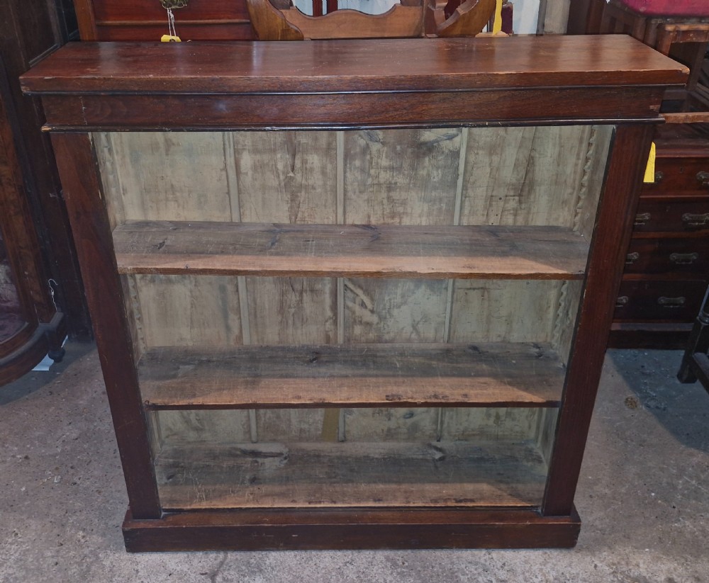 Late Victorian walnut open front bookcase with adjustable shelves 