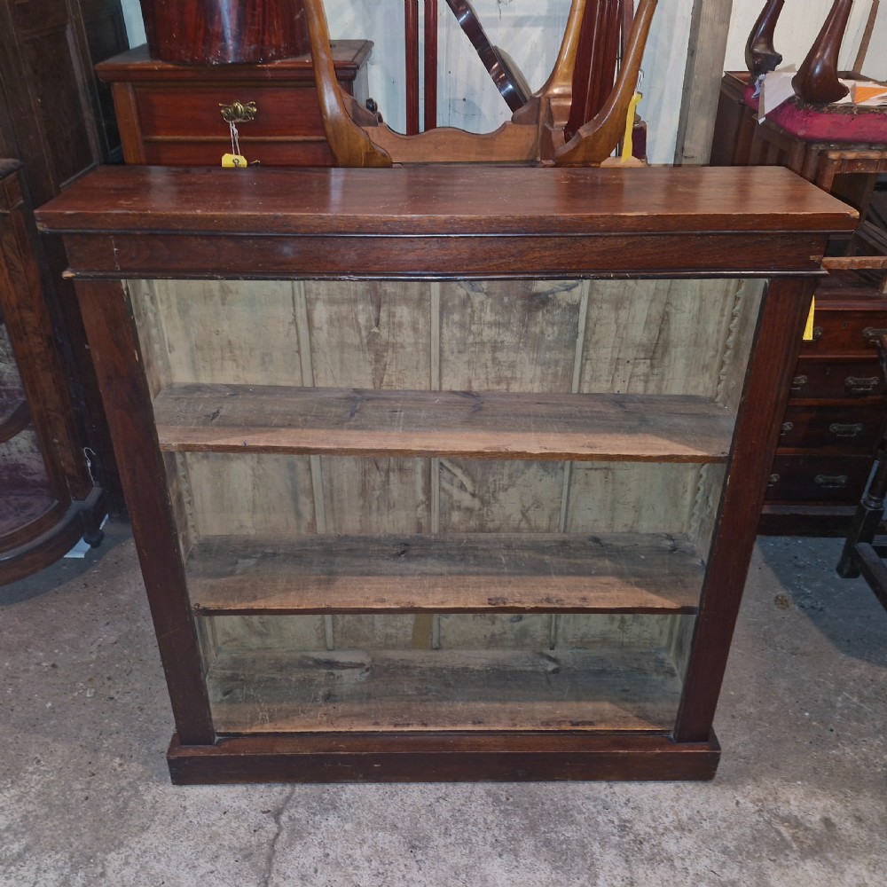 Late Victorian walnut open front bookcase with adjustable shelves  View IV