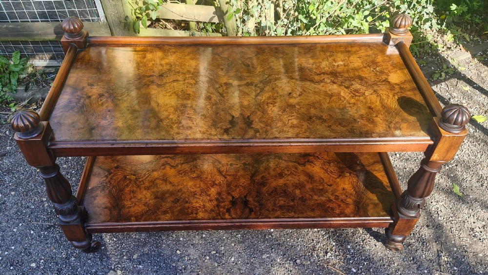 Useful burr walnut 2 tier side table.  View VII