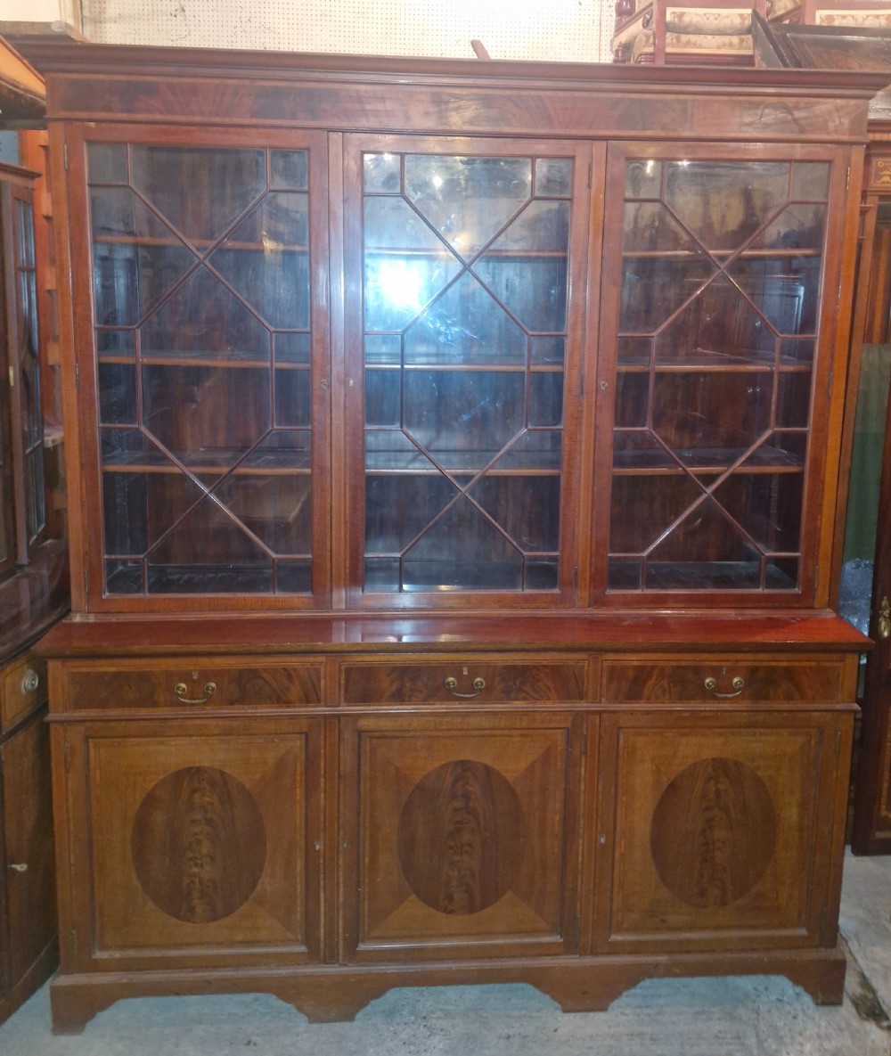 Edwardian inlaid mahogany library bookcase. 