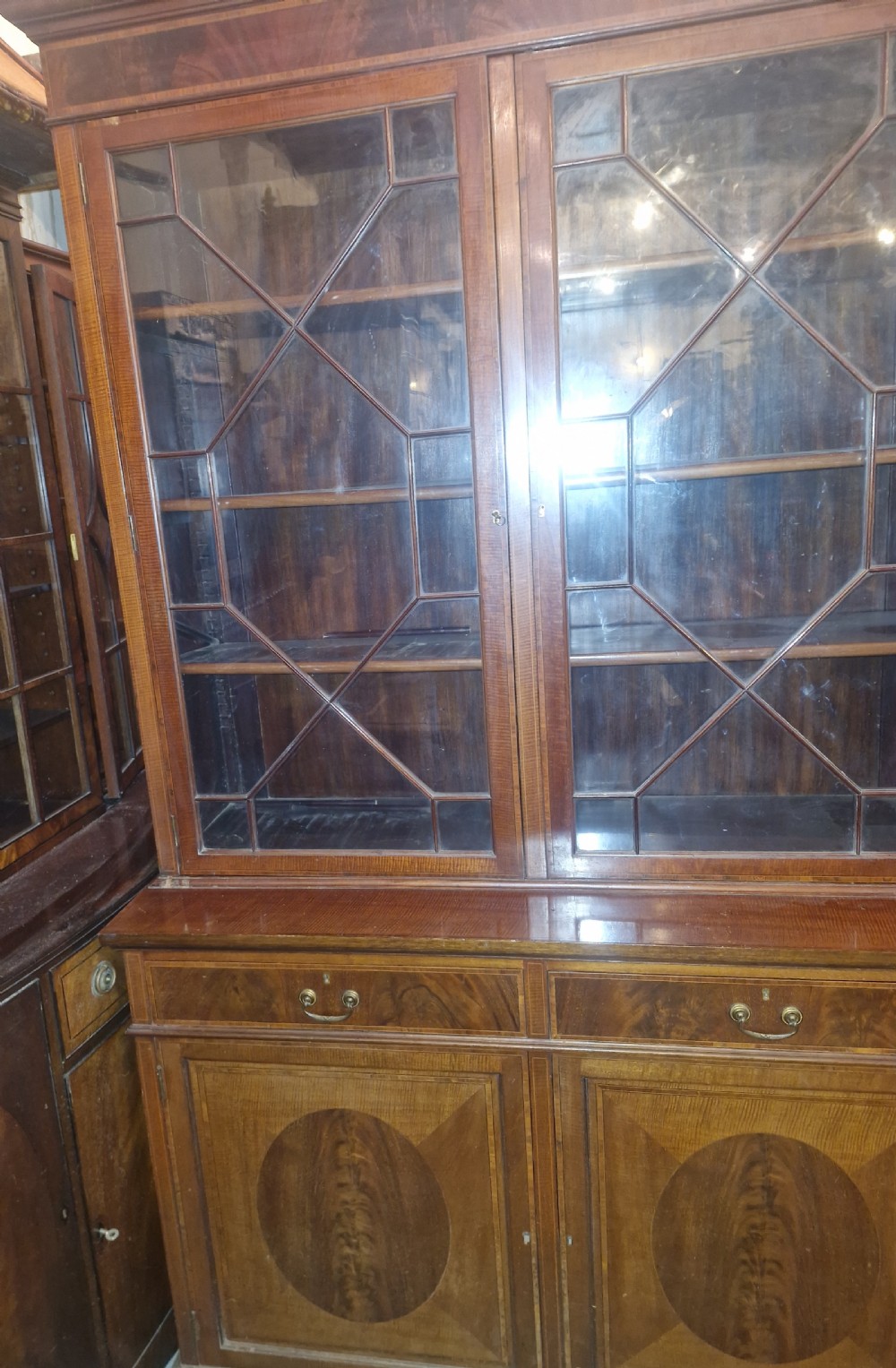 Edwardian inlaid mahogany library bookcase.  View VIII
