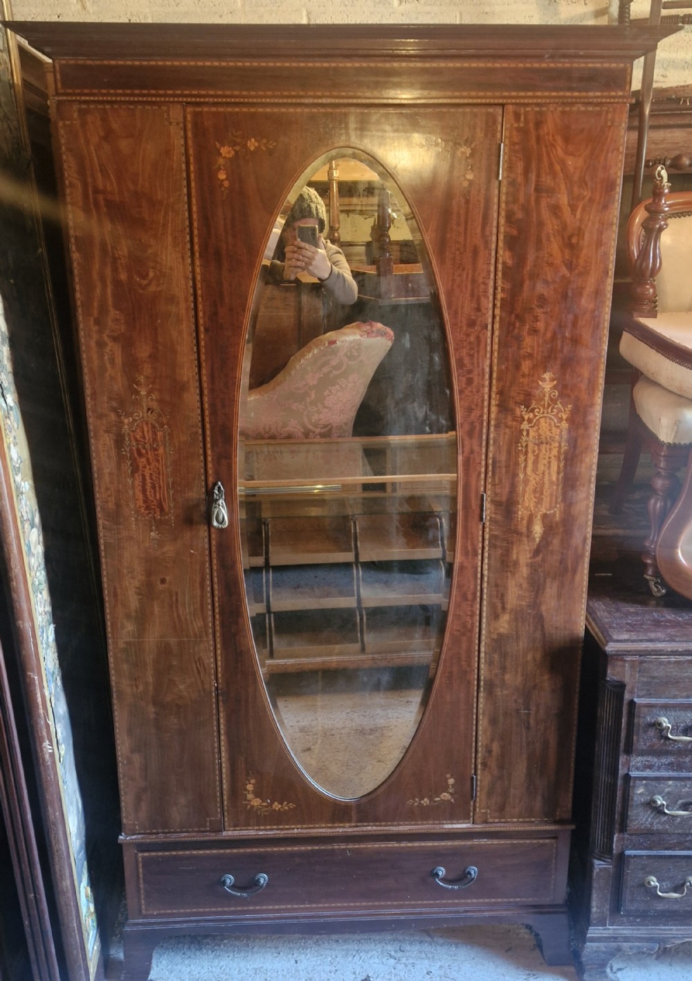 Edwardian inlaid mahogany single wardrobe by Heals Ltd London. 