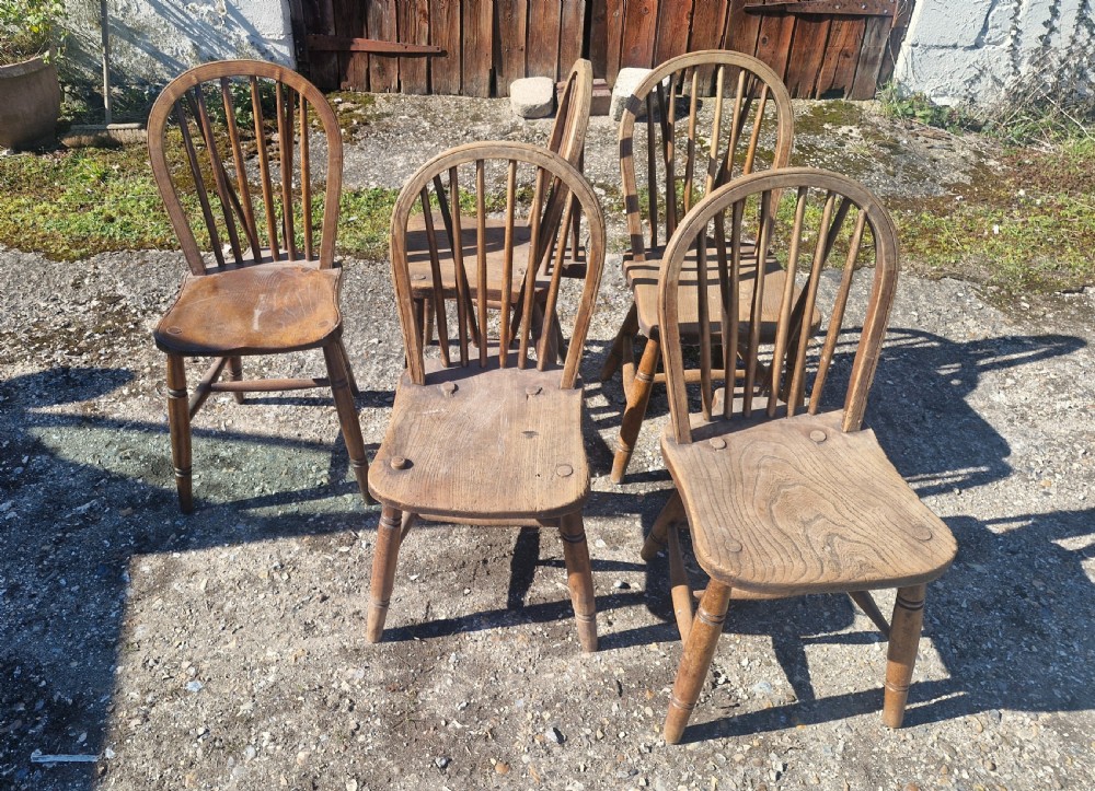 Set of 4 Windsor stick back Campaign kitchen dining chairs.  View III