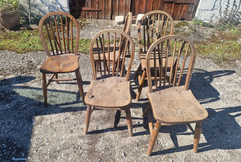 Set of 4 Windsor stick back Campaign kitchen dining chairs.  View IV