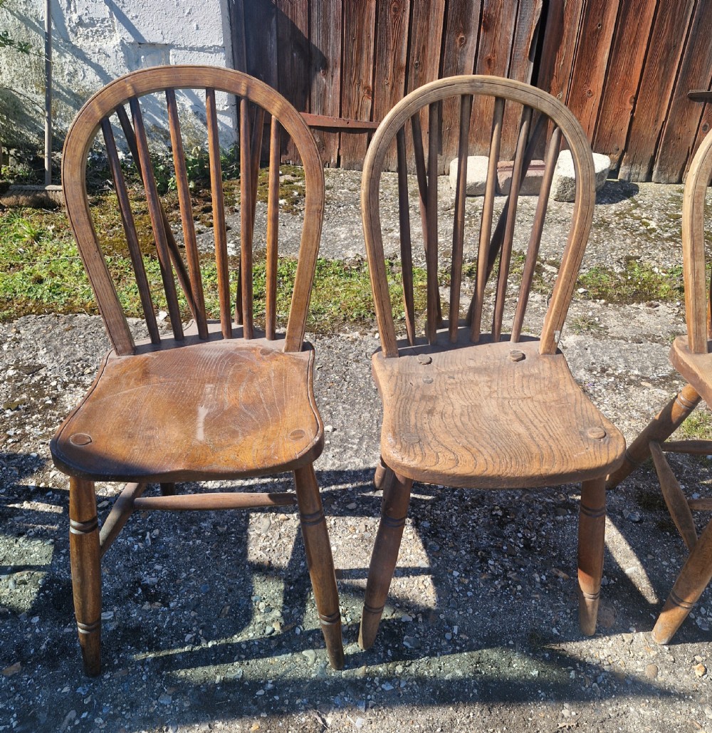 Set of 4 Windsor stick back Campaign kitchen dining chairs.  View V