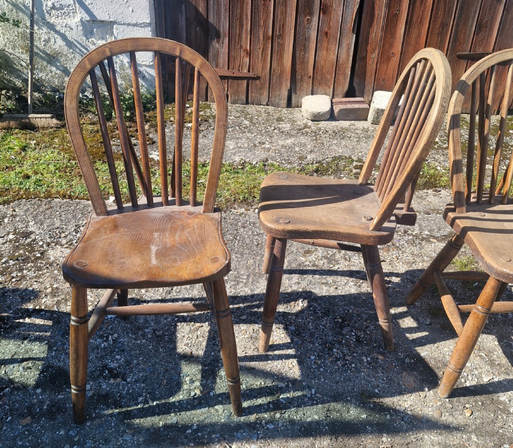 Set of 4 Windsor stick back Campaign kitchen dining chairs.  View VI