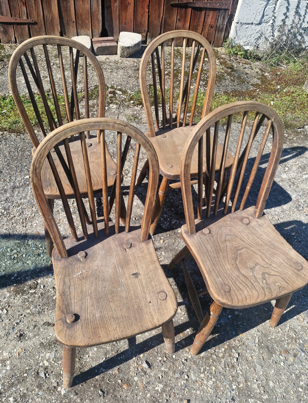 Set of 4 Windsor stick back Campaign kitchen dining chairs.  View VII