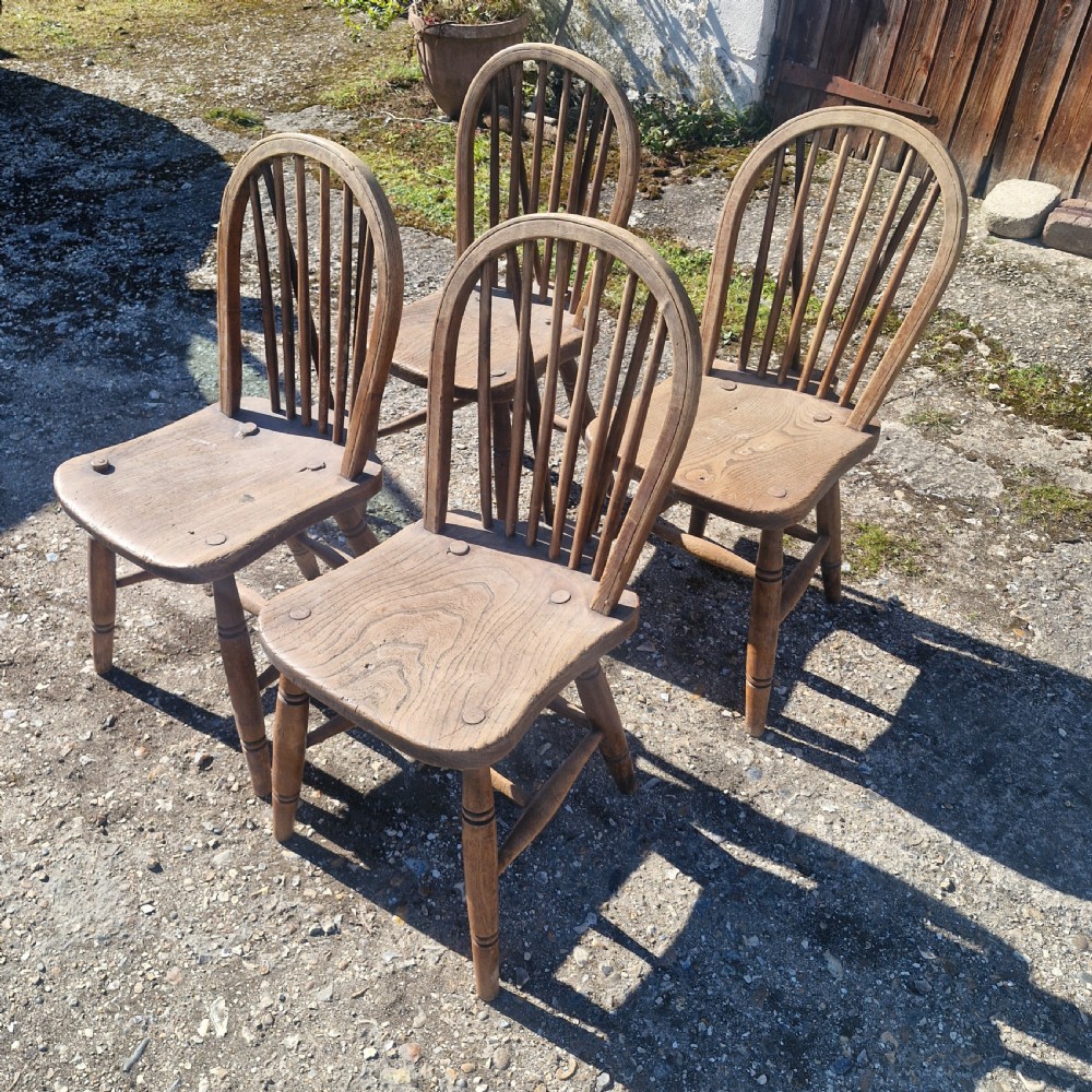 Set of 4 Windsor stick back Campaign kitchen dining chairs.  View VIII