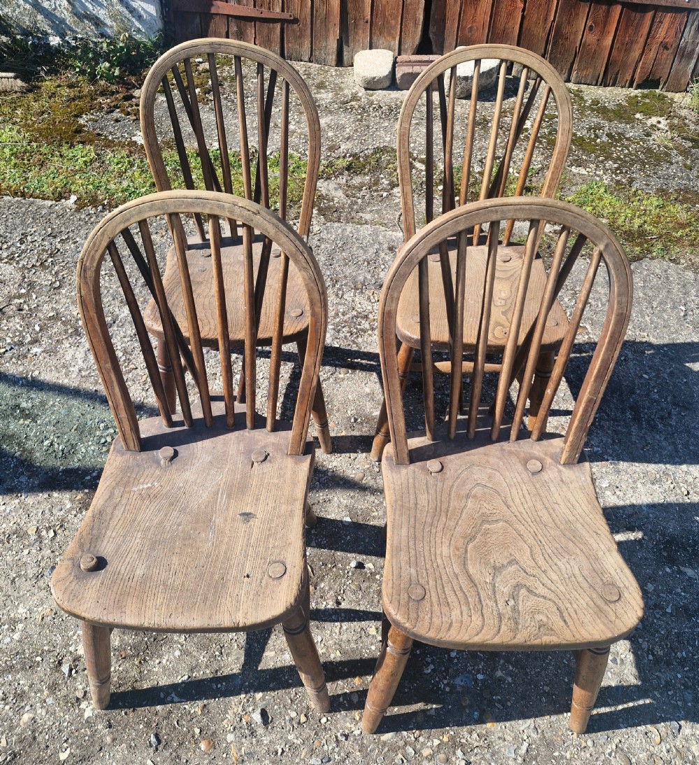 Set of 4 Windsor stick back Campaign kitchen dining chairs.  View IX