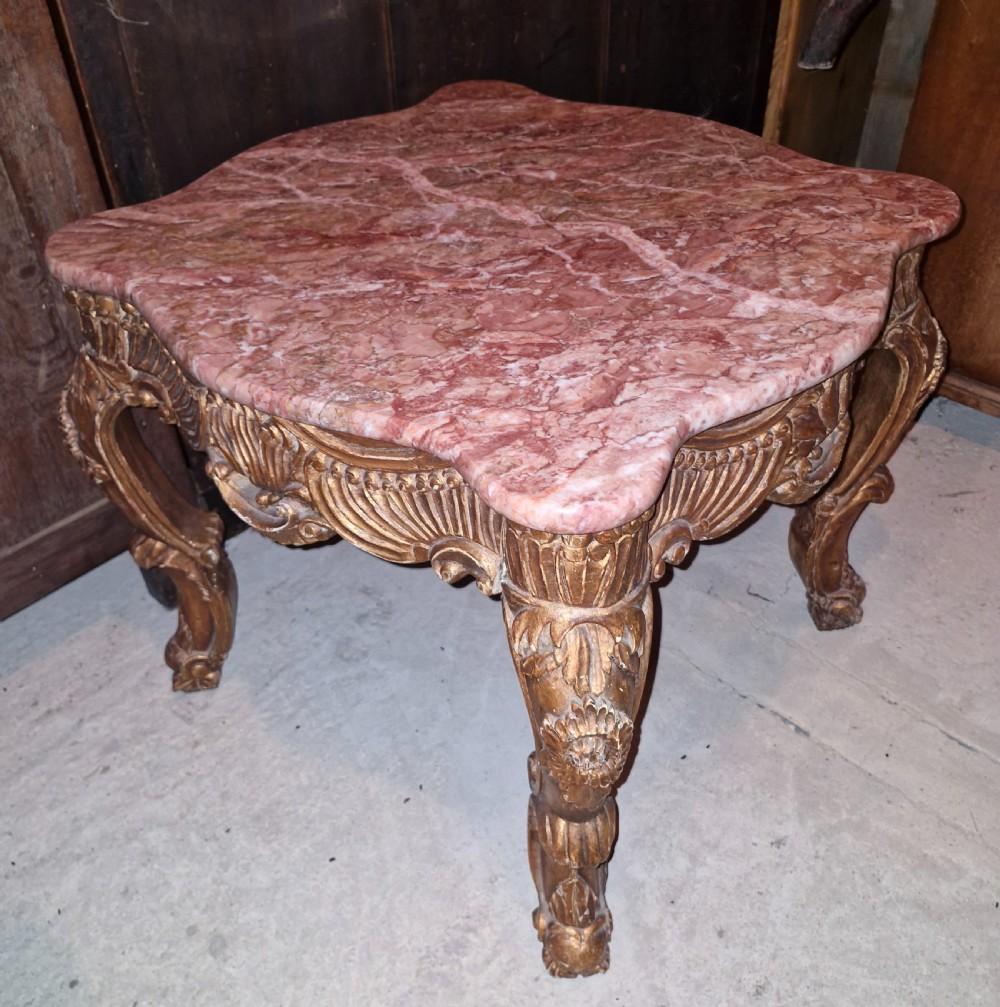 Marble top carved gilt wood occasional table.  View III