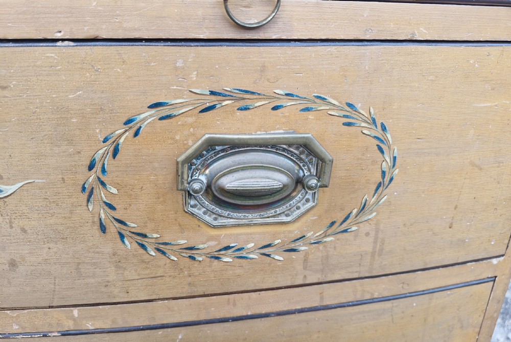 Pretty original painted bow front chest with brushing slide. View III