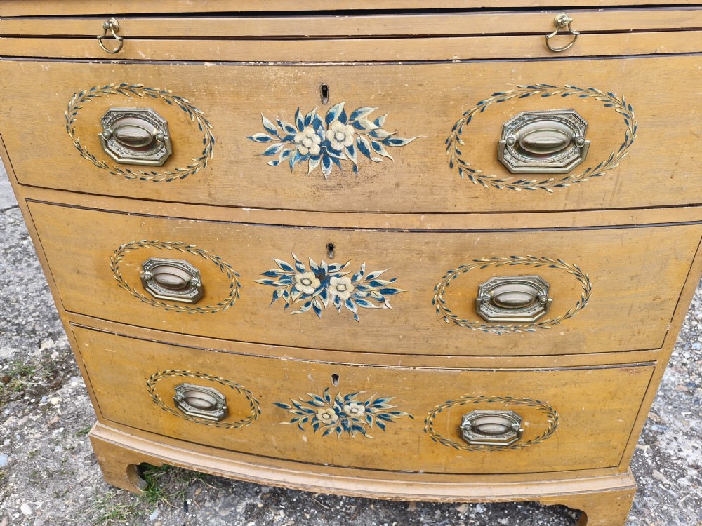 Pretty original painted bow front chest with brushing slide. View IX