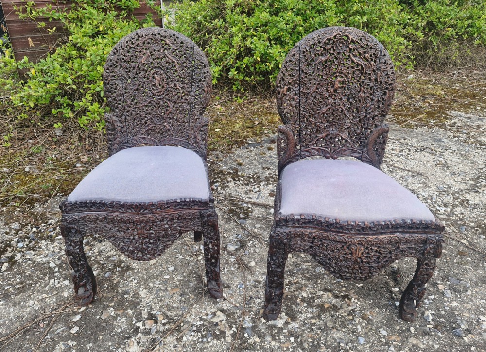 Pair of carved Burmese side chairs  View II