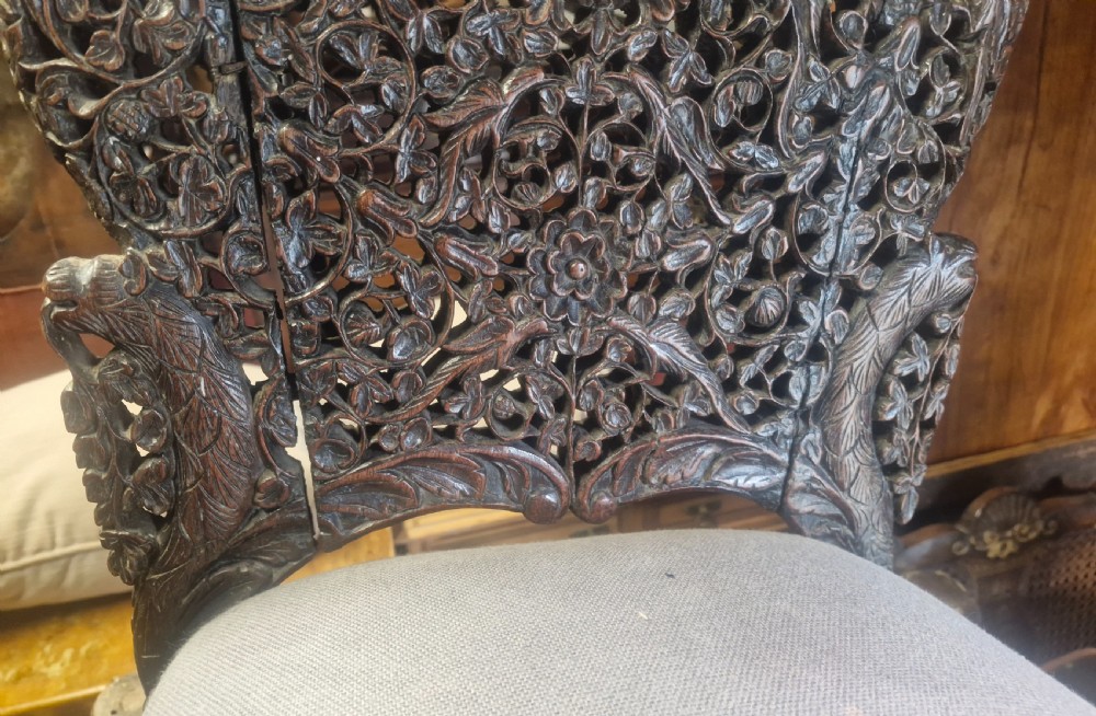 Pair of carved Burmese side chairs  View V