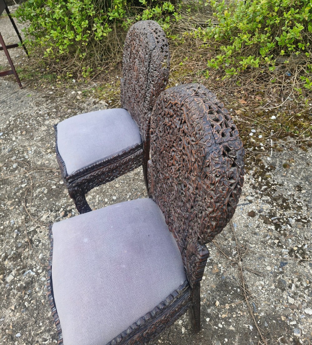 Pair of carved Burmese side chairs  View VII