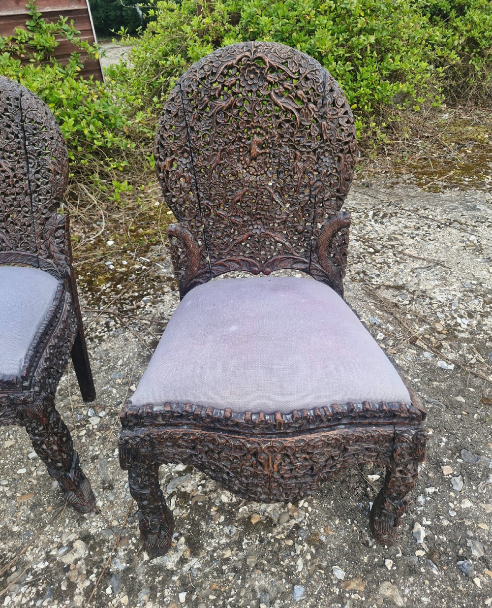 Pair of carved Burmese side chairs  View VIII