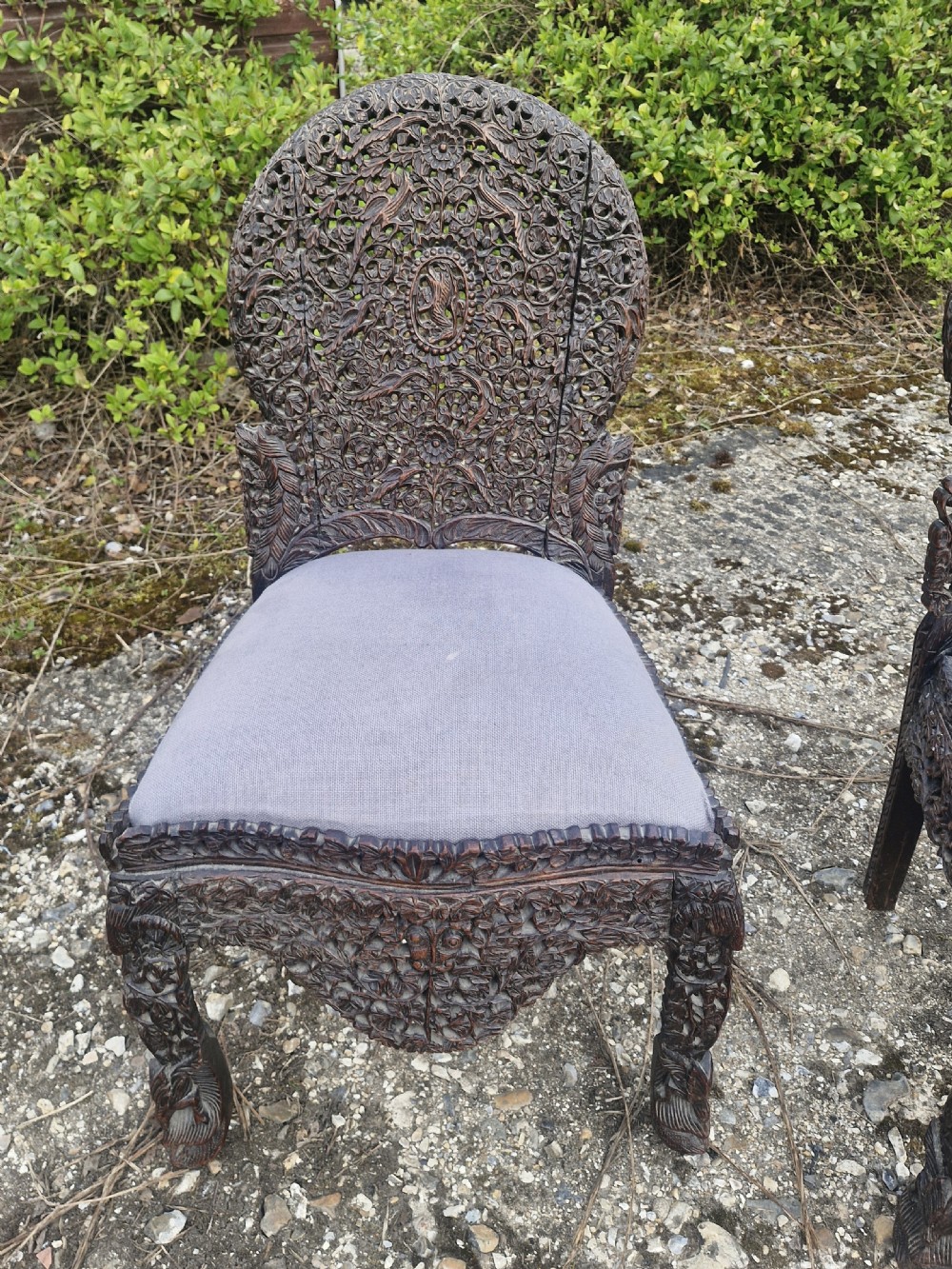 Pair of carved Burmese side chairs  View IX