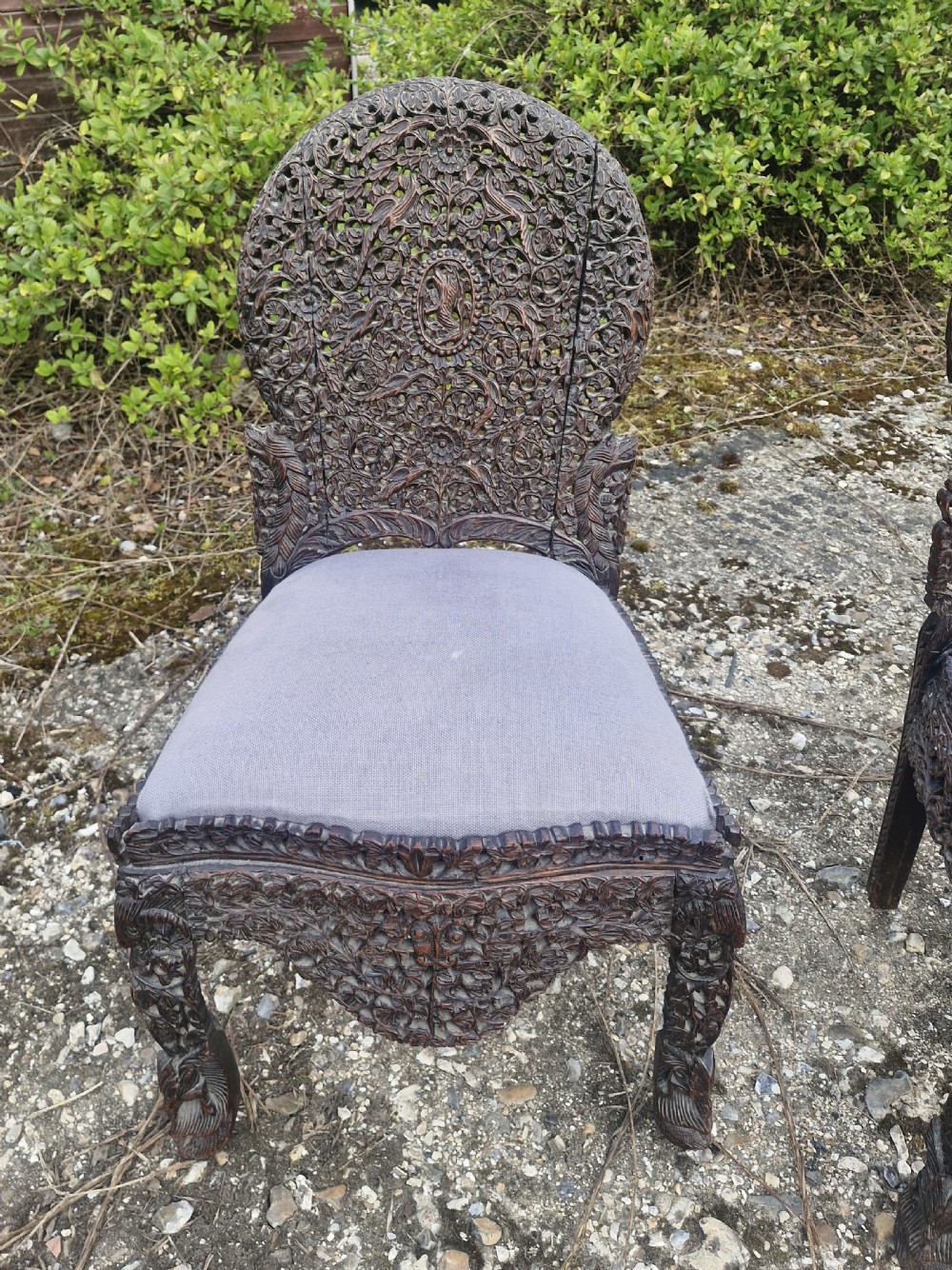 Pair of carved Burmese side chairs  View X