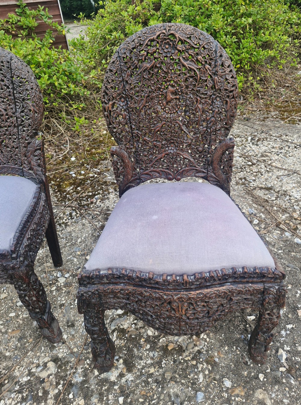 Pair of carved Burmese side chairs  View XI