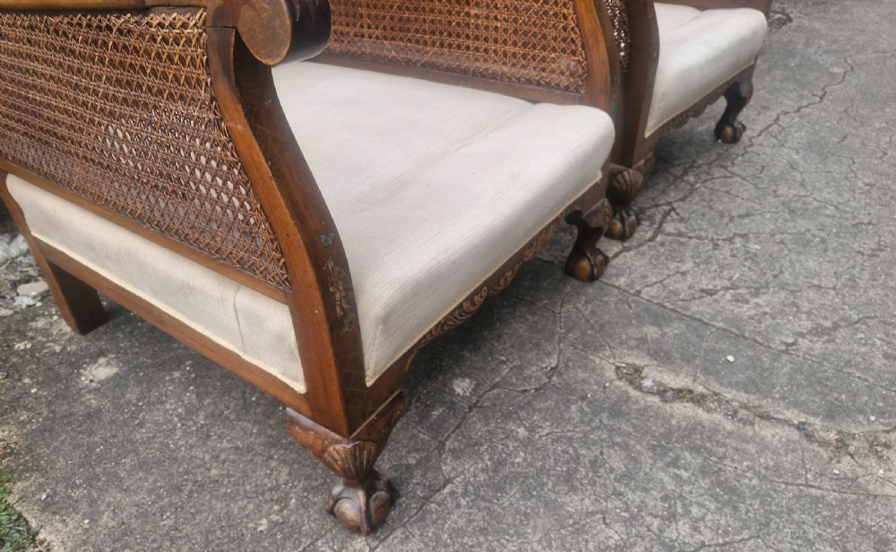 Pair of walnut and lacquered bergere armchairs.  View VII