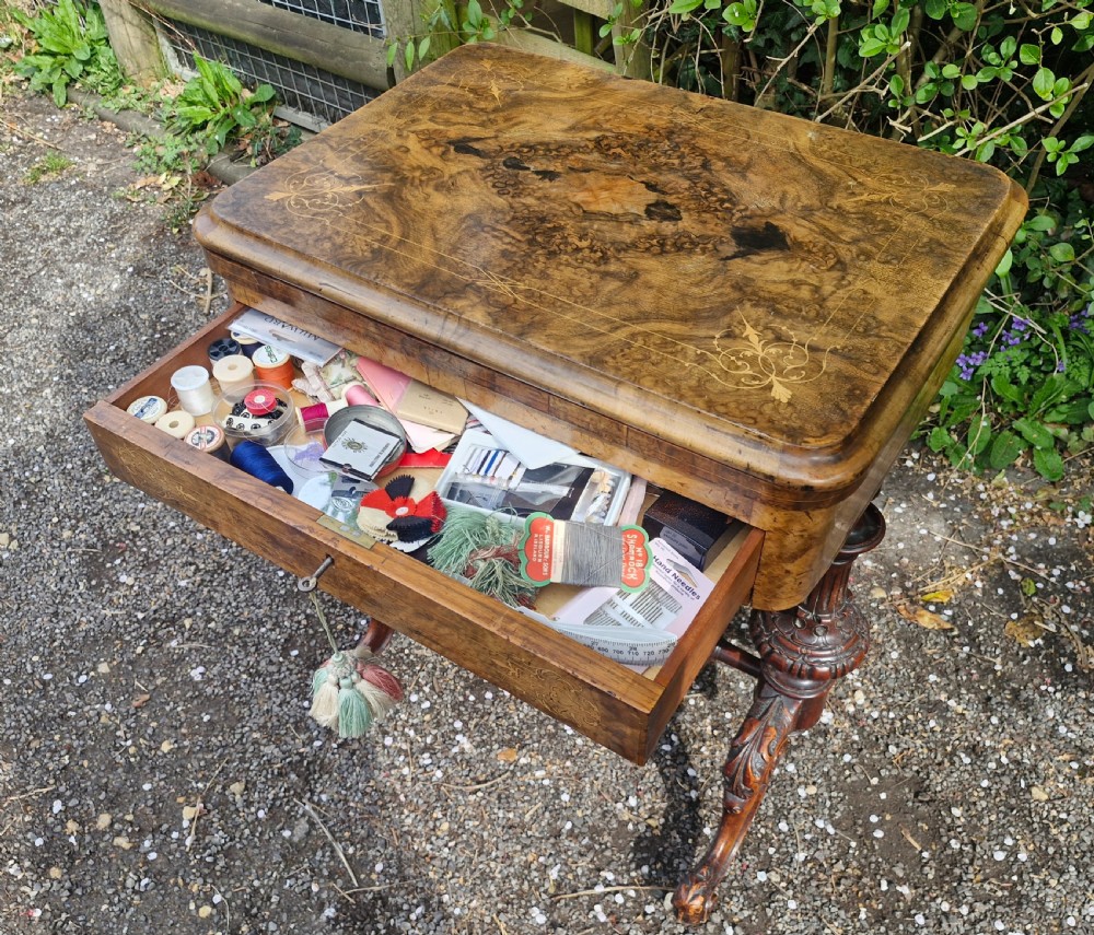 Mid Victorian walnut combined work and games table of good size. View X