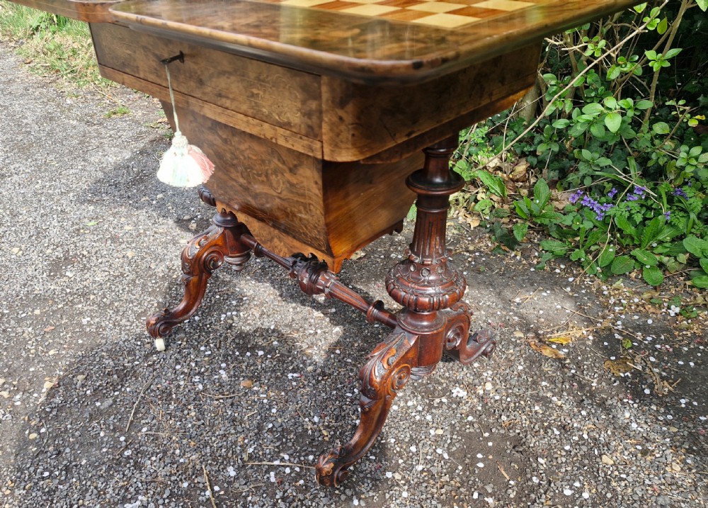 Mid Victorian walnut combined work and games table of good size. View XII