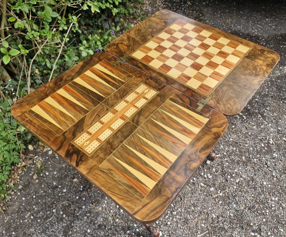 Mid Victorian walnut combined work and games table of good size. View XV