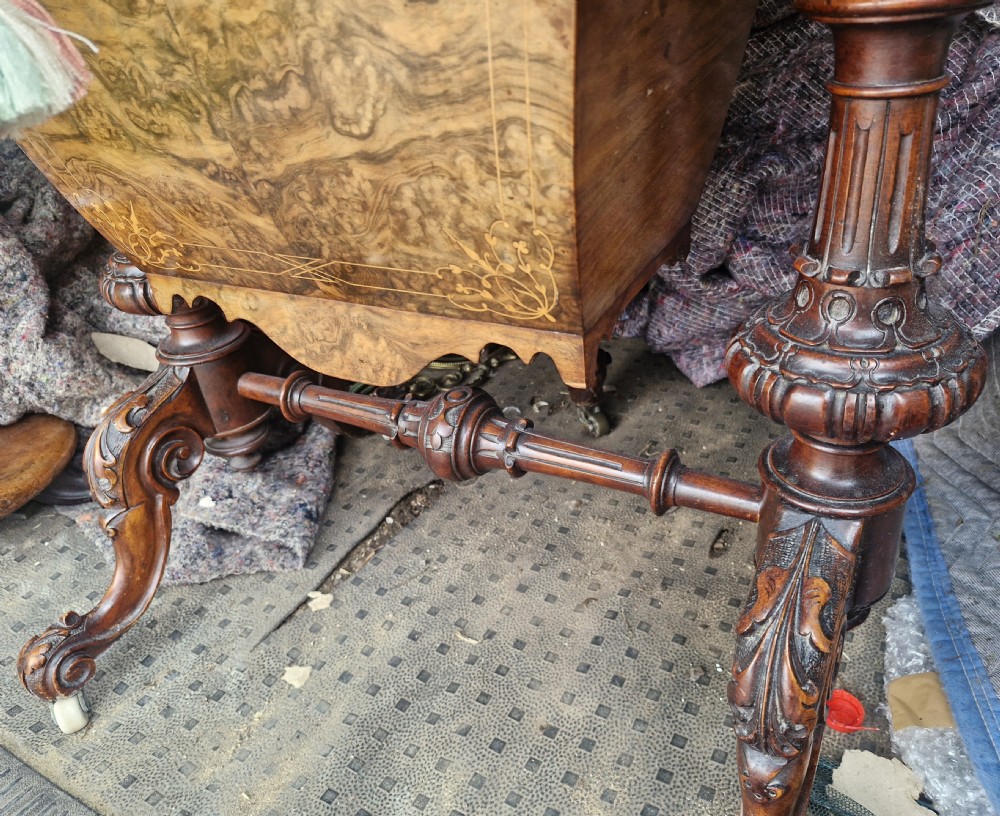 Mid Victorian walnut combined work and games table of good size. View XVII