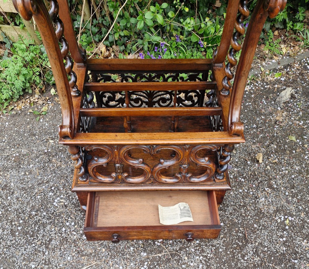 Early Victorian rosewood Canterbury whatnot.  View IV