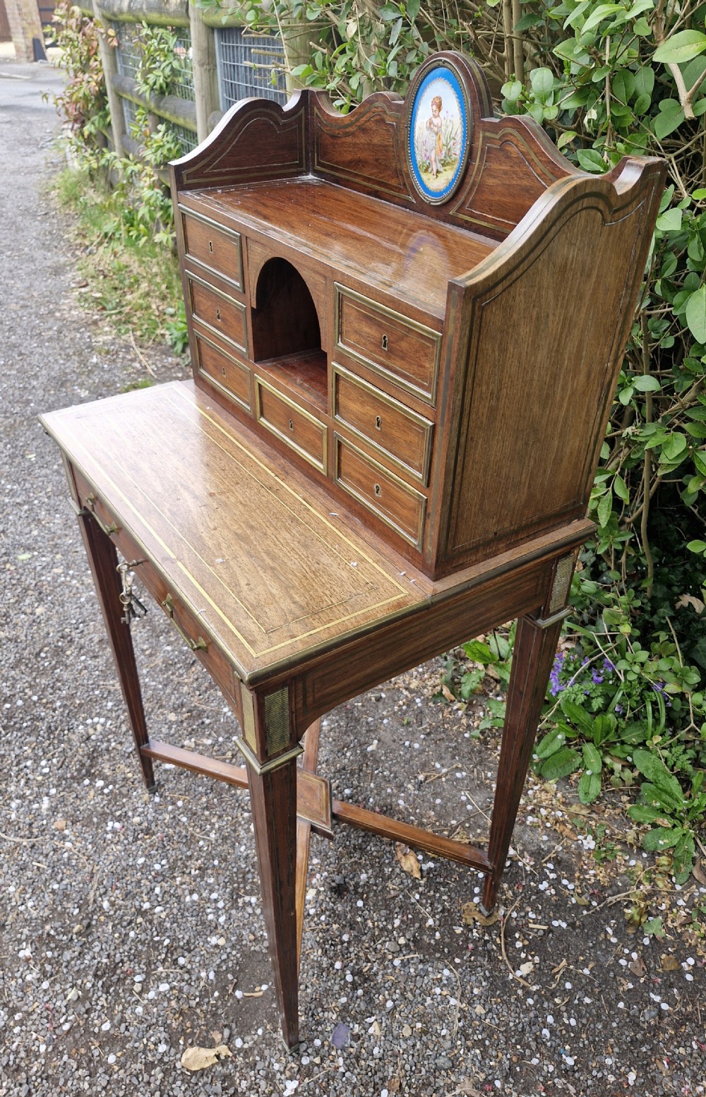 Mahogany brass inlaid Ladys writing desk. View XIII
