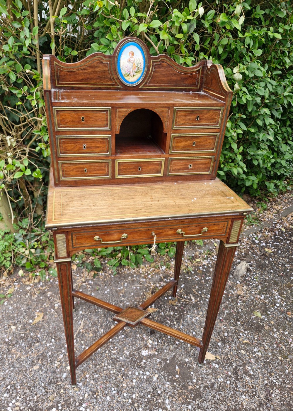 Mahogany brass inlaid Ladys writing desk. View XVI