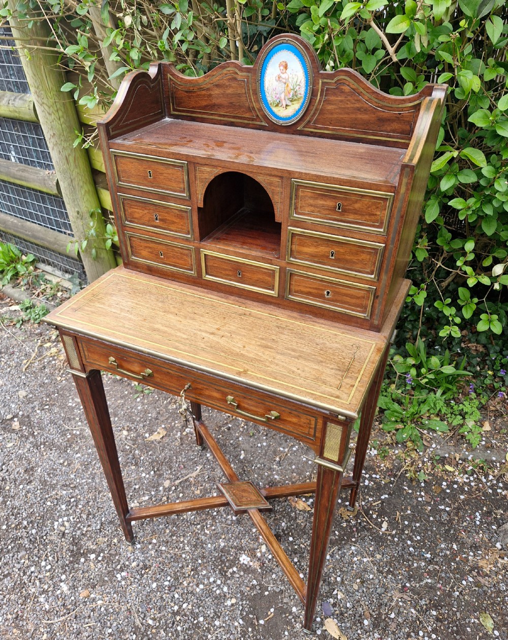 Mahogany brass inlaid Ladys writing desk. View XVIII
