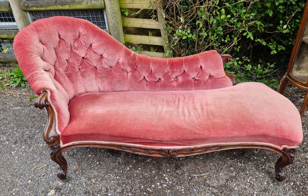 Mid 19th century rosewood upholstered chaise longue.  View VIII