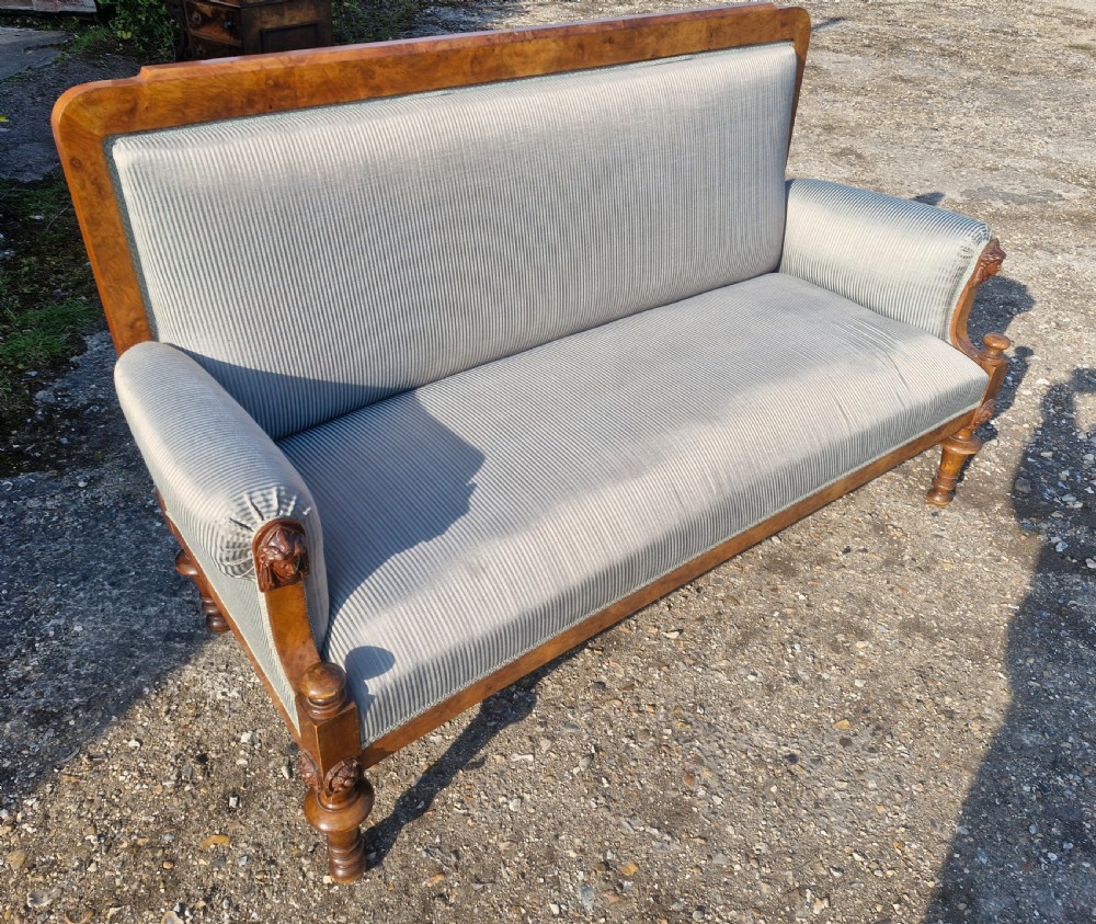 Walnut framed upholstered hall sofa. View VIII