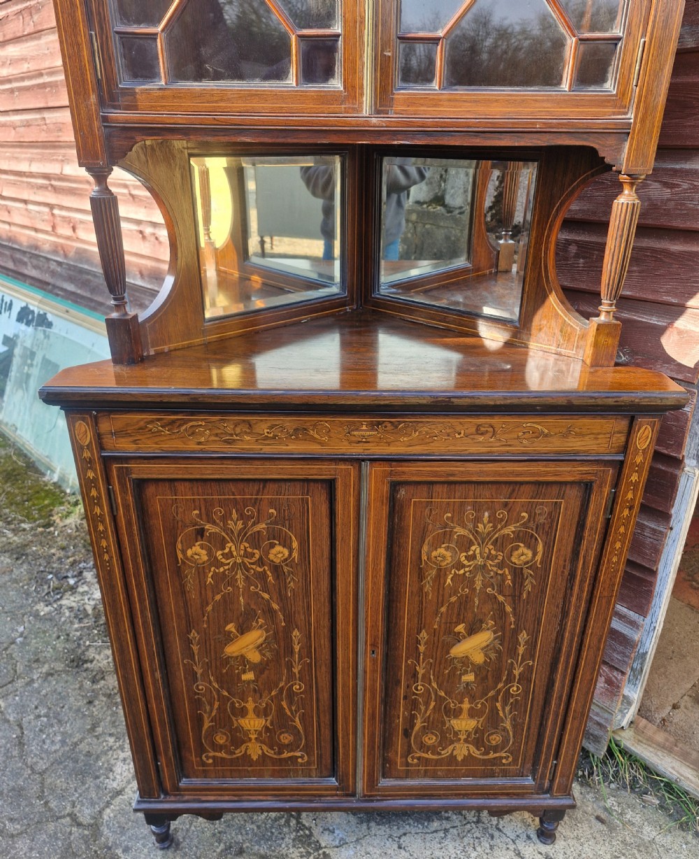 Late Victorian inlaid rosewood corner cabinet.  View IV