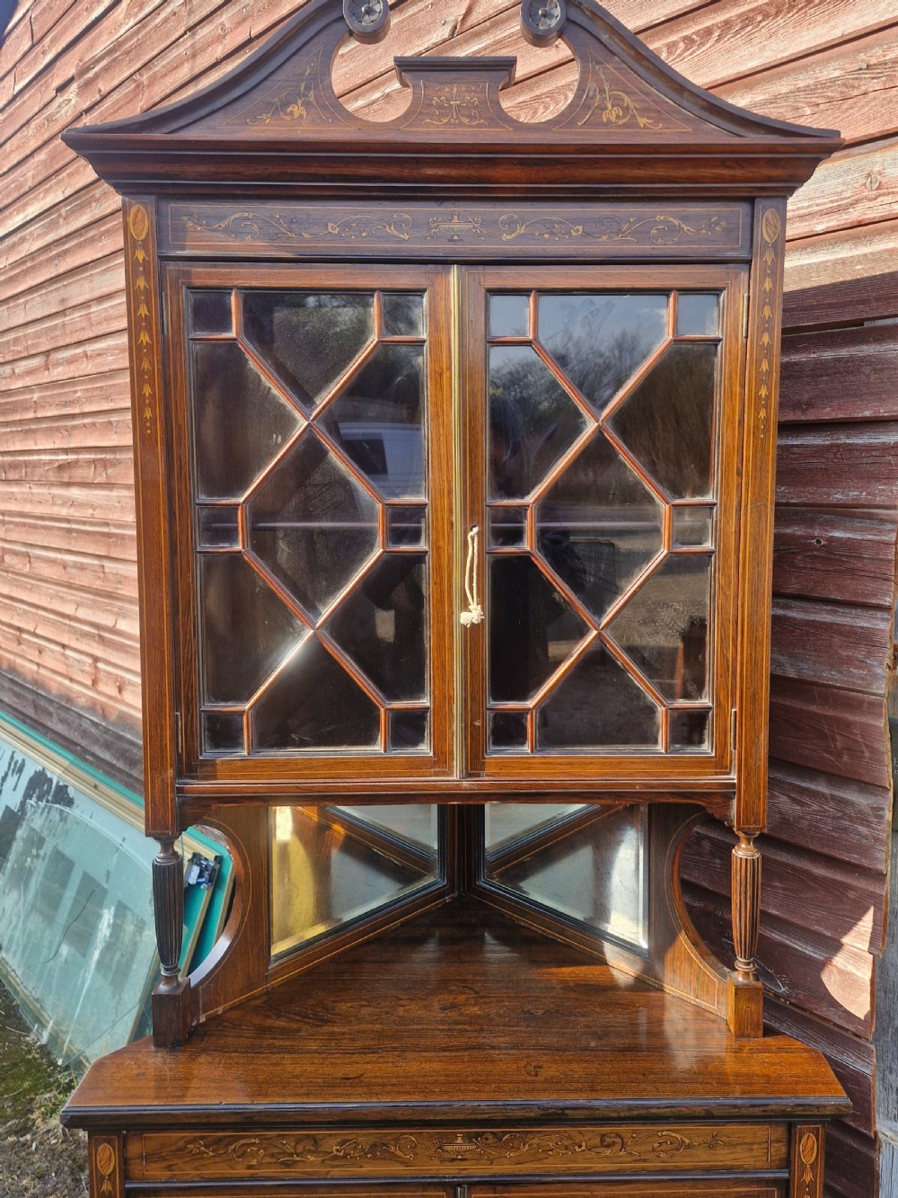 Late Victorian inlaid rosewood corner cabinet.  View V