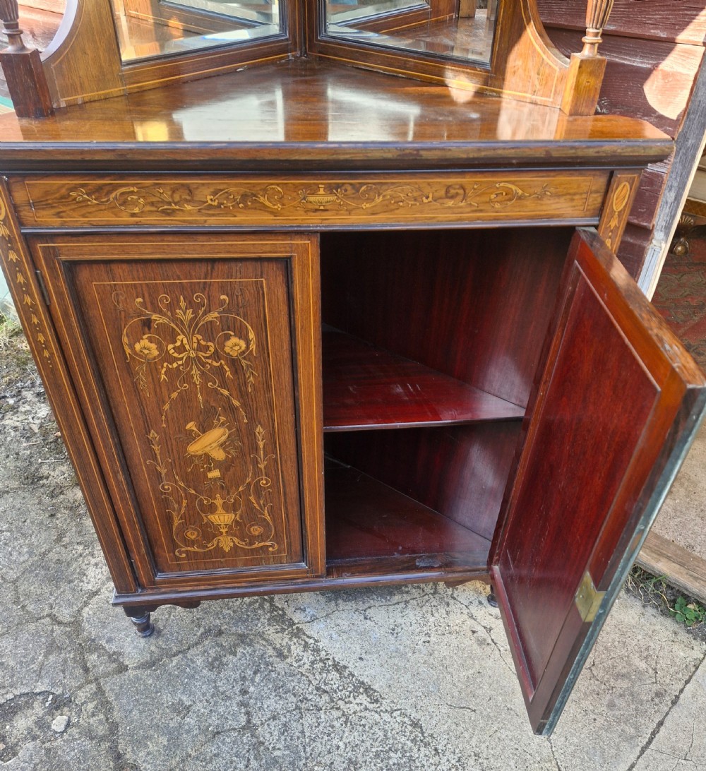Late Victorian inlaid rosewood corner cabinet.  View IX
