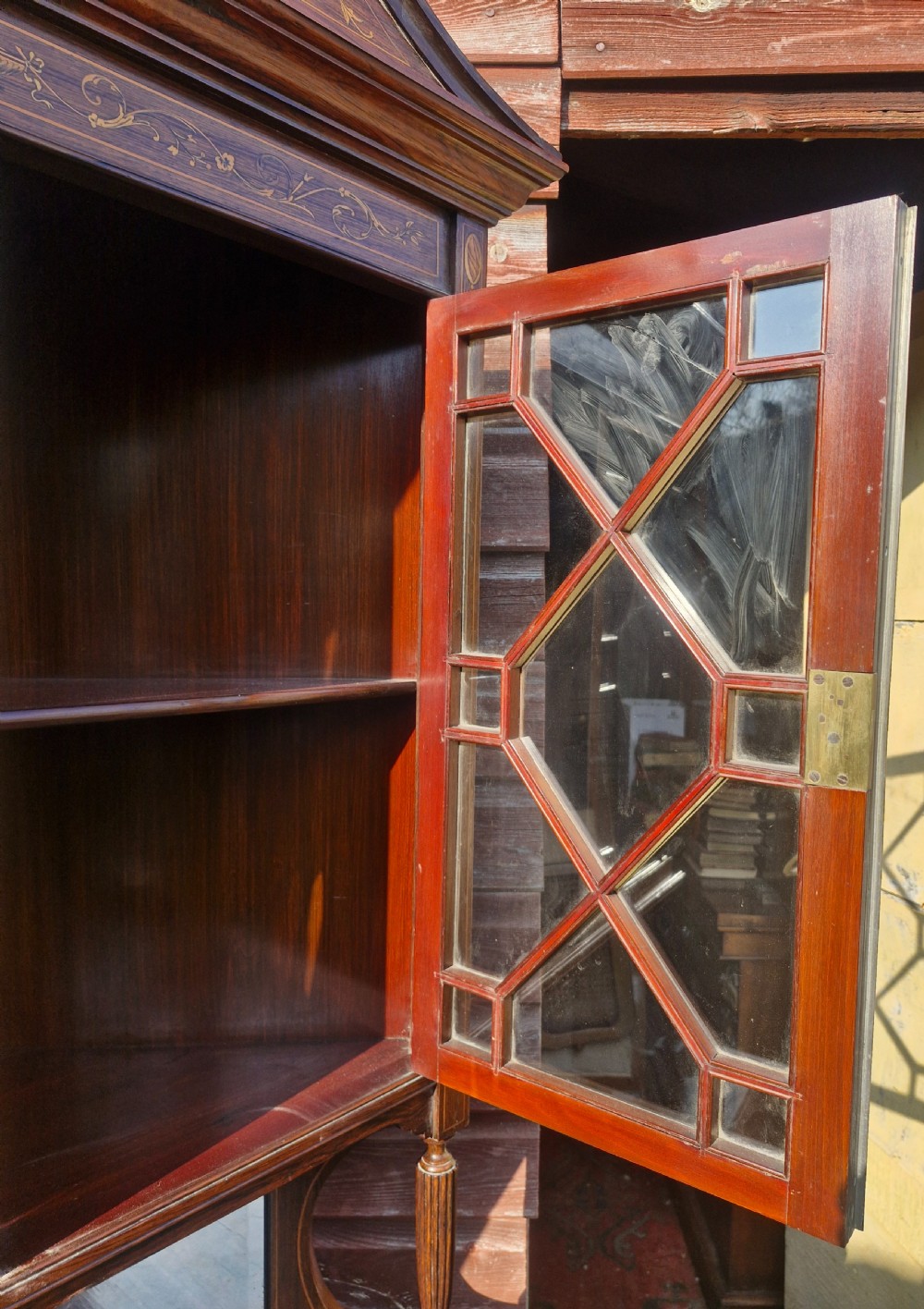 Late Victorian inlaid rosewood corner cabinet.  View X