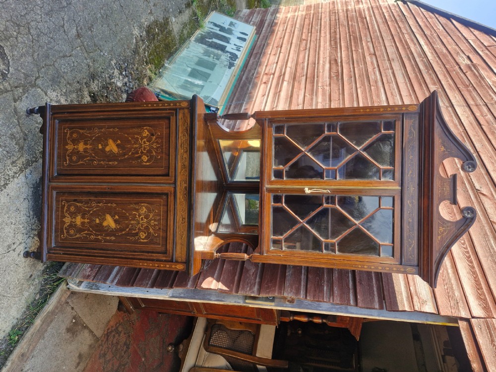 Late Victorian inlaid rosewood corner cabinet.  View XII