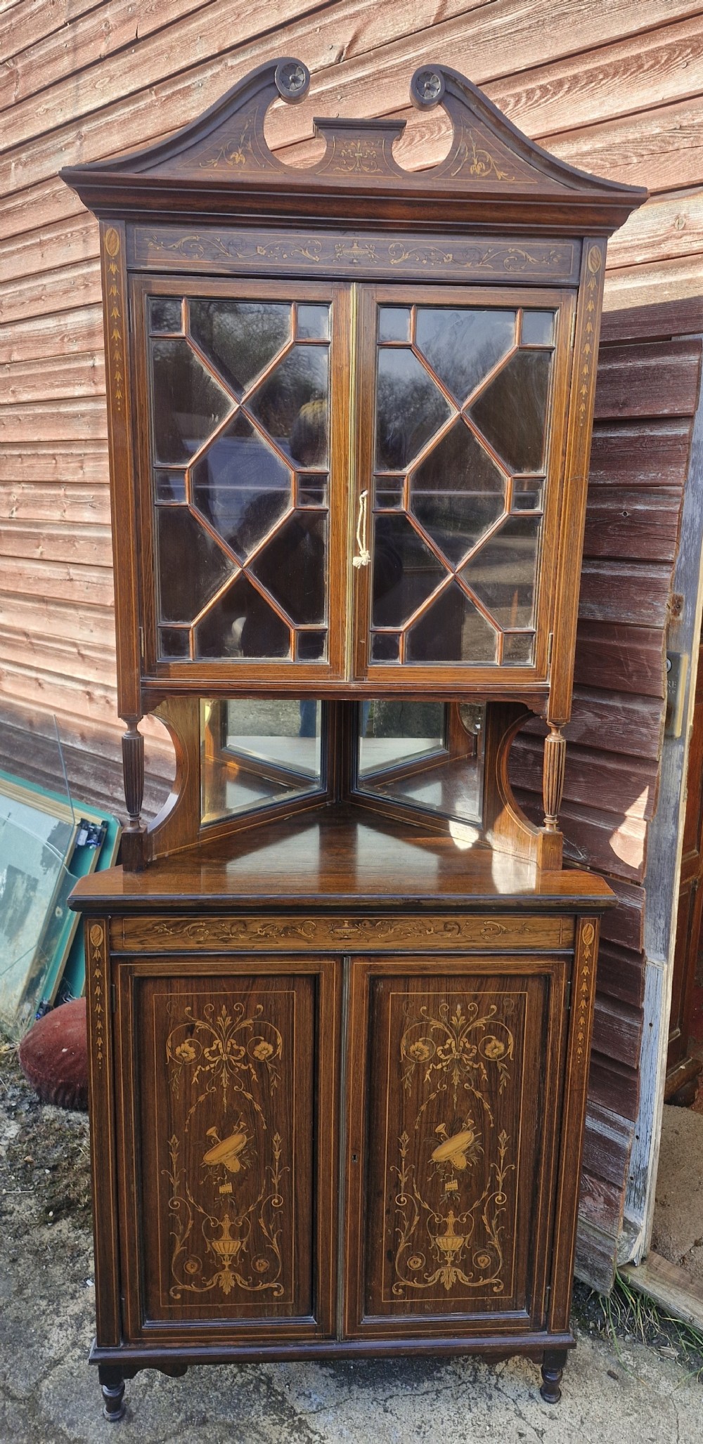Late Victorian inlaid rosewood corner cabinet. 