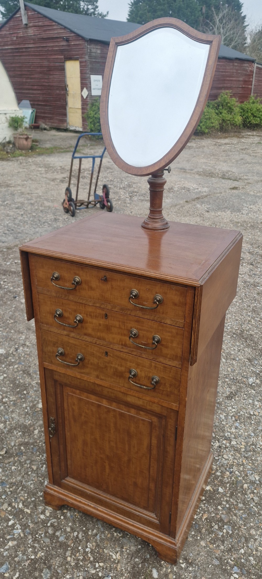 Edwardian satin birch shaving stand. 