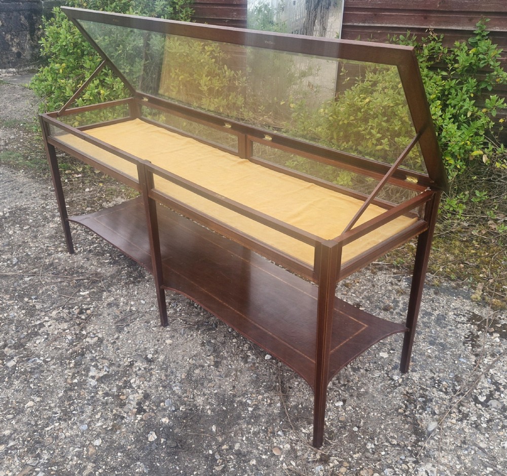Inlaid mahogany double bijouterie display table. View V