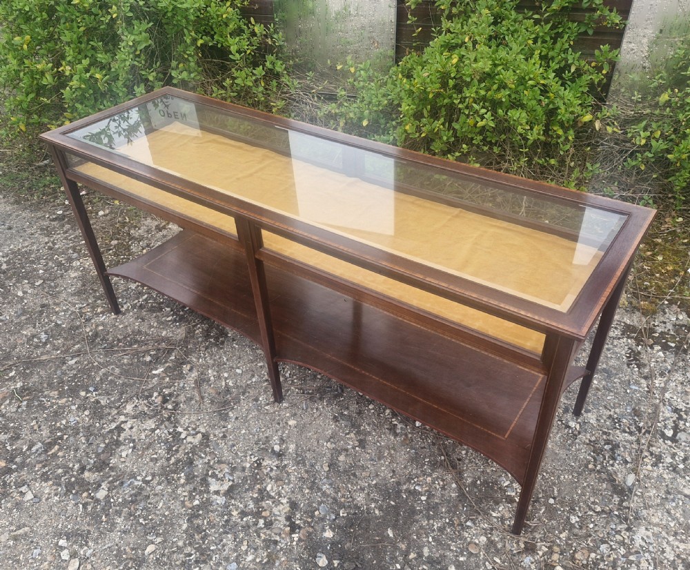 Inlaid mahogany double bijouterie display table. View X