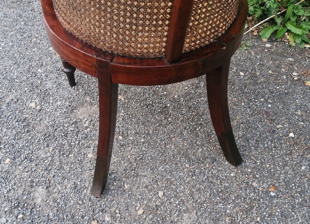 Regency mahogany bergere library armchair.  View IX
